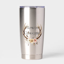 Botella Aislada Cowgirl Deer Antlers Floral