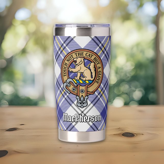 Botella Aislada Crest de Clan MacPherson sobre Tartán Azul de Vest (Subido por el creador)