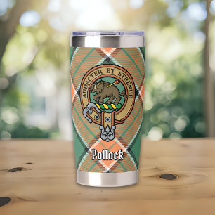 Botella Aislada Crest de Clan Pollock sobre Tartán