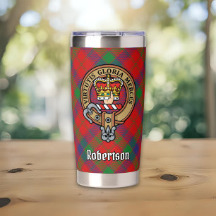 Botella Aislada Crest del Clan Robertson sobre tartán