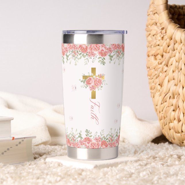 Botella Aislada Cruz floral regalo de fe (Sala de estar)