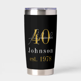 Botella Aislada Cumpleaños 40 personalizado de negro y dorado