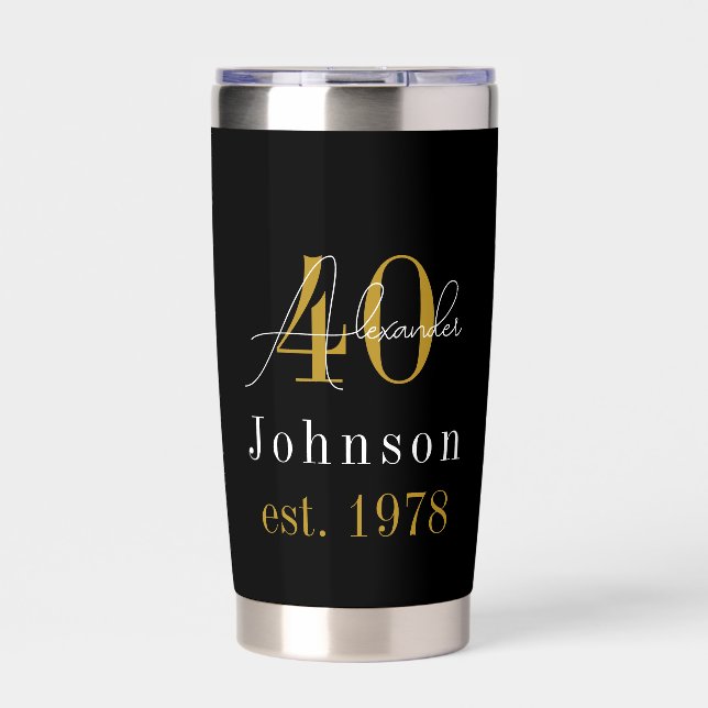Botella Aislada Cumpleaños 40 personalizado de negro y dorado (Frente)