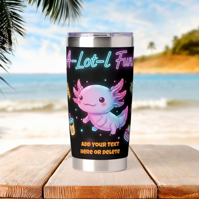 Botella Aislada Custom Neon Axolotl A-Lot-l Fun Tumbler (Playa (girada))