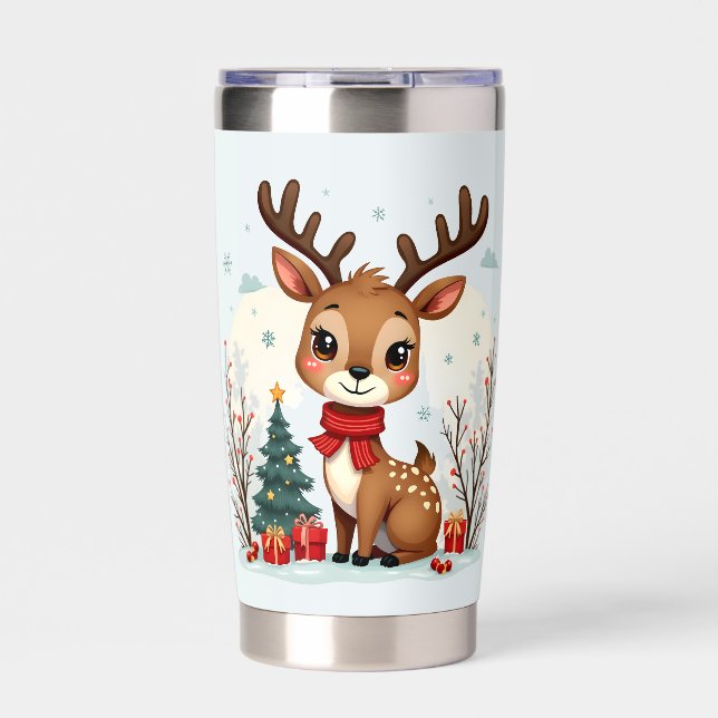 Botella Aislada Cute Christmas Reindeer Scene Snowy Forest (Frente)