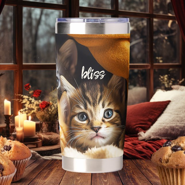 Botella Aislada Cute Kittens Purrfect Bliss (Thermal tumbler featuring cute kittens in a warm blanket. Great for coffee or hot chocolate - cat)