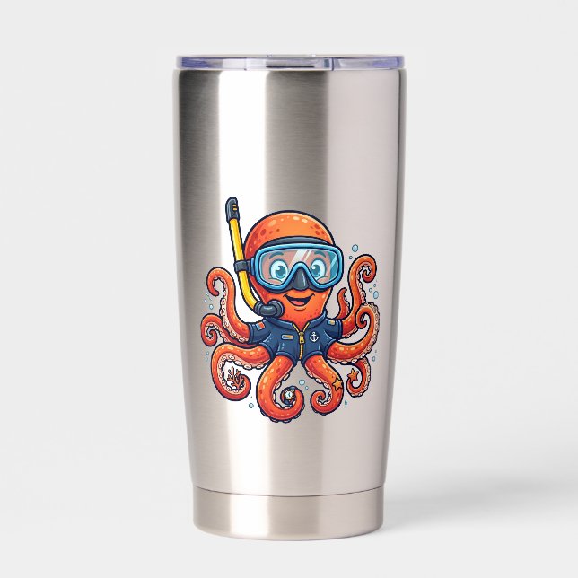 Botella Aislada Cute Snorkeling Octopus - Ocean Explorer (Frente)
