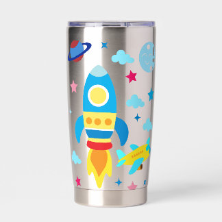 Botella Aislada Cute Spacecraft Rocket Ships Pattern