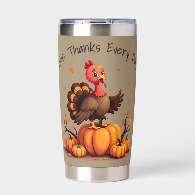 Botella Aislada Cute Thanksgiving Turkey Autumn Pumpkins Scene (Frente)
