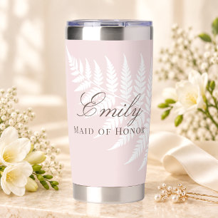 Botella Aislada Dama de Honor Elegante Rosa Beige y Helecho Blanco