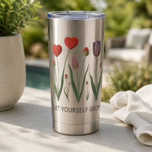 Botella Aislada Deja que tu corazón floral de tulipanes crezca Art