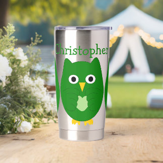 Botella Aislada Diseño de búho verde personalizado