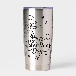 Botella Aislada Diseño de Doodle Romántico y Querubín para el Día 