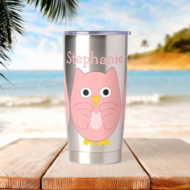 Botella Aislada Diseño de lechuza rosa personalizado (Playa)