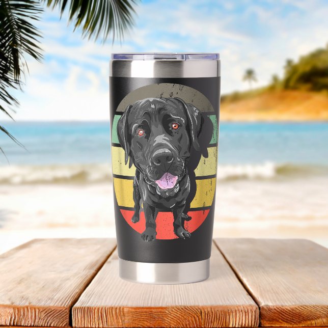 Botella Aislada Dueño Retro de Labrador Dueño de Perro Lab Negro D (Playa (girada))