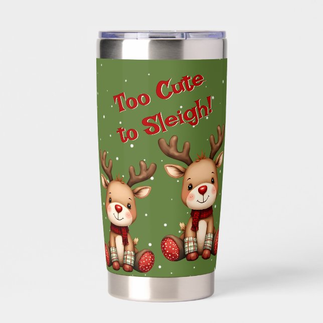 Botella Aislada Dulce Pareja de Reno en Nevada Navideña (Frente)