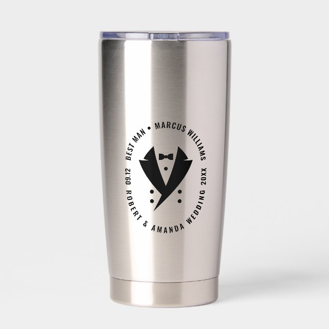 Botella Aislada El mejor hombre elegante Boda de Tuxedo (Detrás)