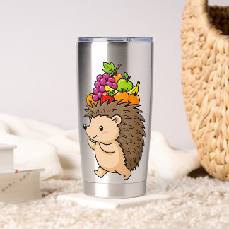 Botella Aislada Erizo Adorable Llevando Frutas Frescas
