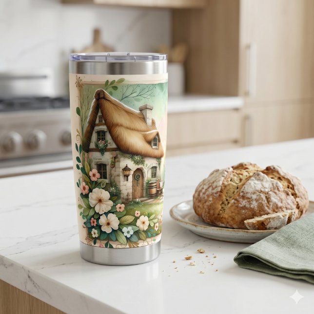 Botella Aislada Escena Acolchada de Parche de Duende de Cabaña Ais (Cottage Leprechaun Patchwork Quilt Scene Insulated Tumbler)