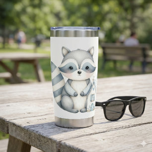 Botella Aislada Escena Bosque Neutral Cabaña Mapache Pastel