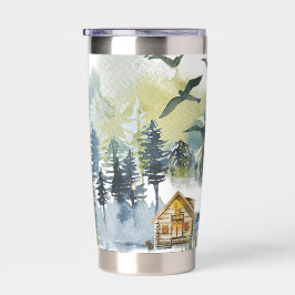 Botella Aislada Escena de bosque en acuarela personalizada