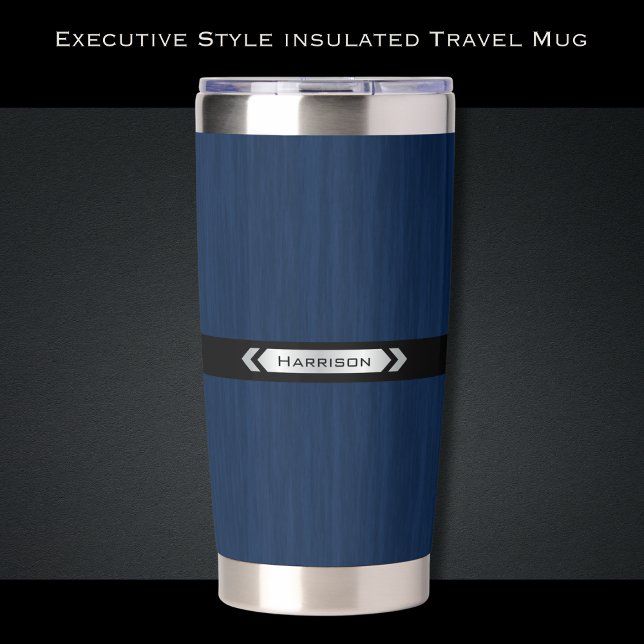 Botella Aislada Executive Navy Blue Monogram Premium Travel Mug (The perfect blend of utility and status for the modern professional)