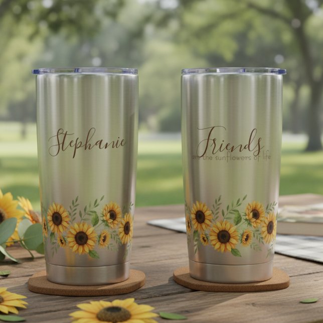 Botella Aislada Farmhouse Watercolor Bloom (Sunflower personalized friend insulated tumbler)
