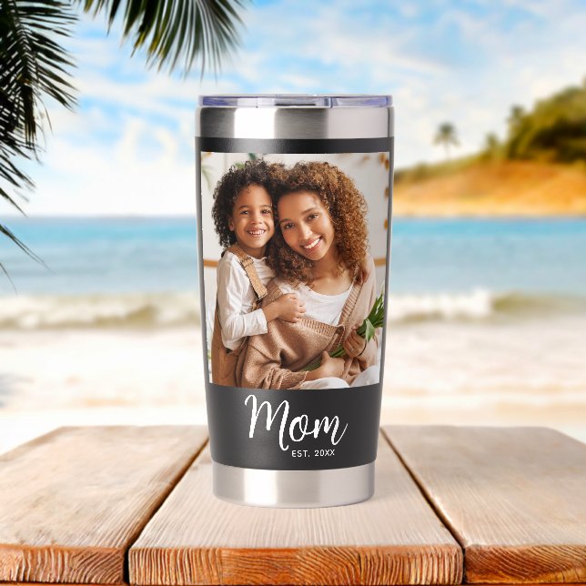 Botella Aislada Fecha de establecimiento de mamá Foto negra Regalo (Playa (girada))