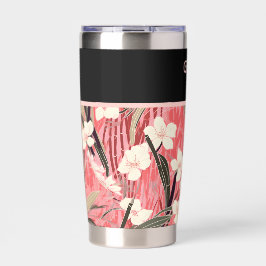 Botella Aislada Floral Asiático Rosa Melocotón Blanco Chinoiserie