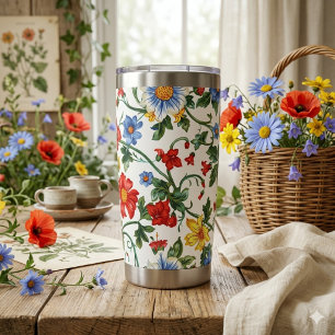 Botella Aislada Florece con Audacia Taza Térmica Floral