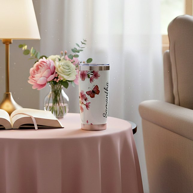 Botella Aislada Flores de cerezo y mariposas personalizadas (Subido por el creador)