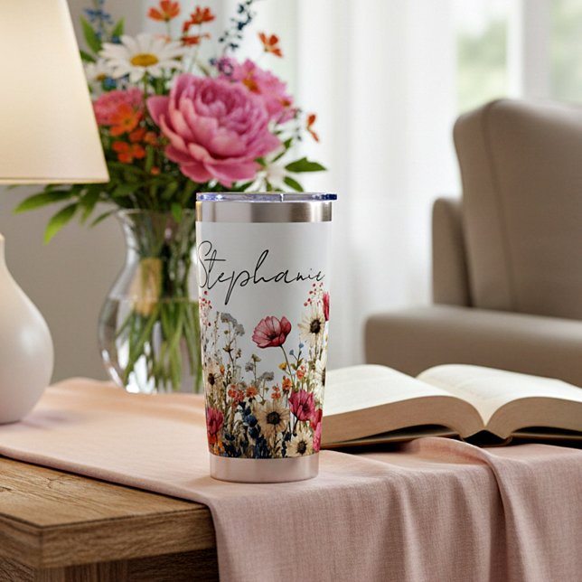 Botella Aislada Flores silvestres personalizadas al acuarela (Subido por el creador)