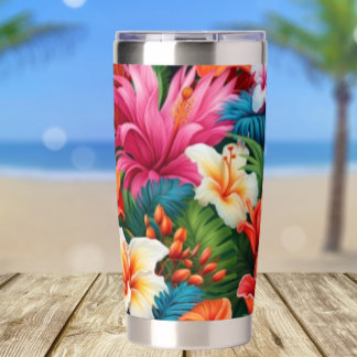 Botella Aislada Flores tropicales de acuarela verano 