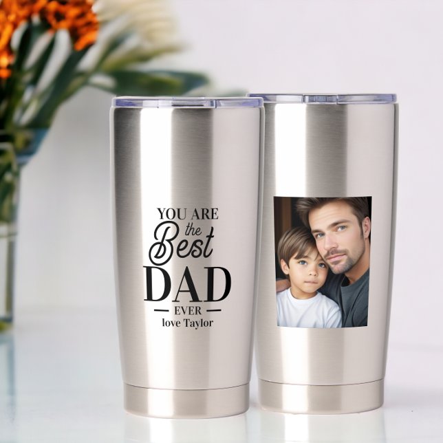Botella Aislada Fotografía personalizada y texto que usted es el m (Personalized photo and text you are the best ever insulated tumbler from Ricaso. Fathers day gift)