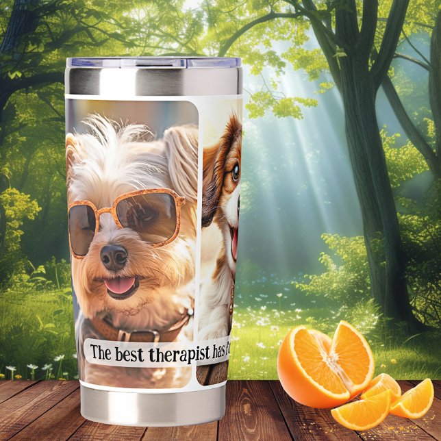 Botella Aislada Fotos de perros de tu curiosa cita 3 (Insulated thermal tumbler featuring your own 3 dog photos and funny quote - dog lover)