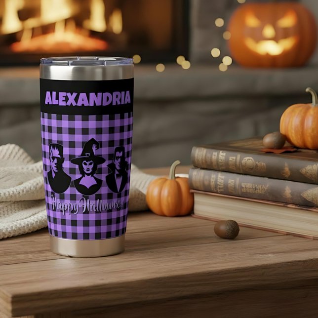 Botella Aislada Frankenstein de Halloween Bruja Vampiro Plaid Púrp (Subido por el creador)