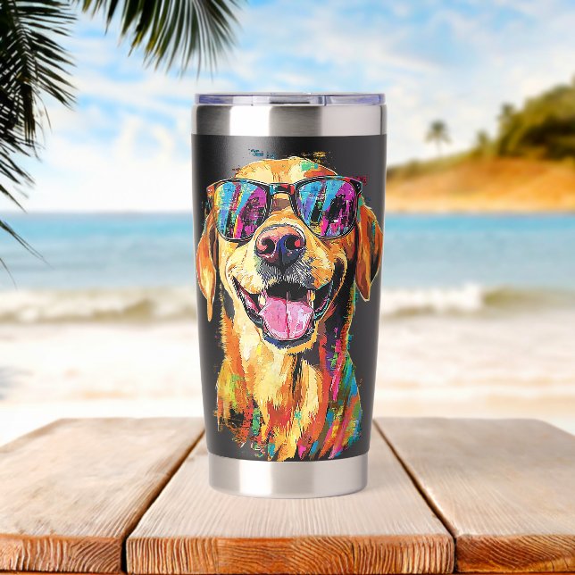 Botella Aislada Gafas de sol de arte para mascotas perro Labrador  (Playa (girada))