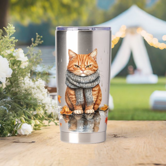 Botella Aislada Gato Naranja Gruñón en Lluvia (Boda (girado))