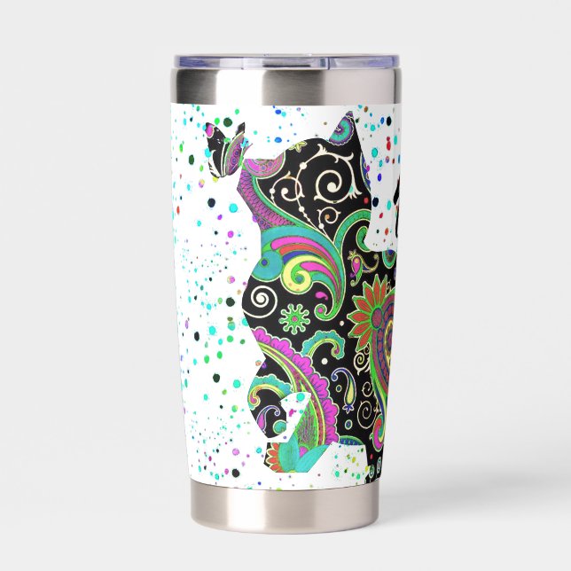 Botella Aislada Gato Paisley personalizado y mariposa Café Mug (Frente)