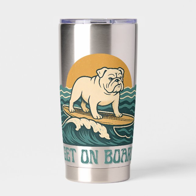Botella Aislada Get On Board Surfer Dog Retro Art -Bulldog Surfing (Frente)
