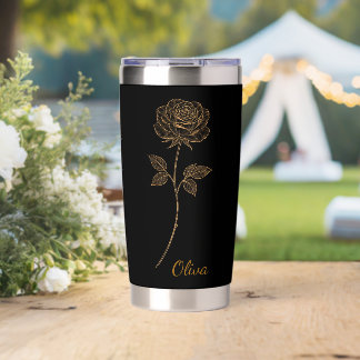 Botella Aislada Gold Line Art Rose Custom Name Gift