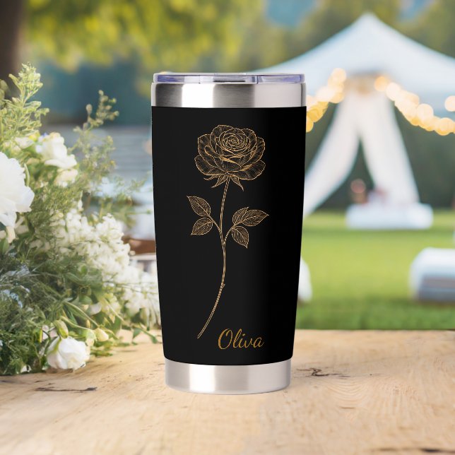 Botella Aislada Gold Line Art Rose Custom Name Gift (Boda (girado))
