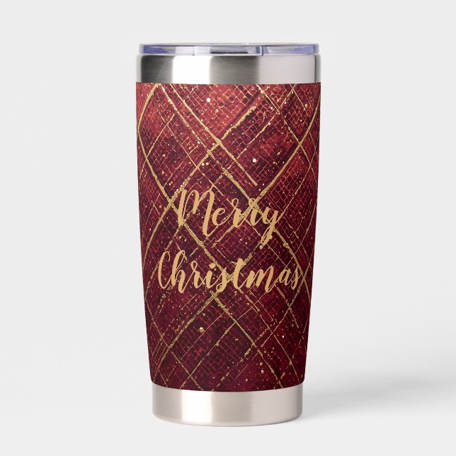 Botella Aislada Gold Red Cross Pattern, Gold Merry Christmas , (Frente)