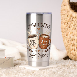 Botella Aislada Good Coffee Good Friends mit zwei Kaffeetassen