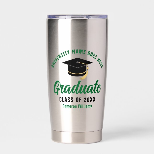 Botella Aislada Graduación personalizada Graduado Verde 2025 (Frente)