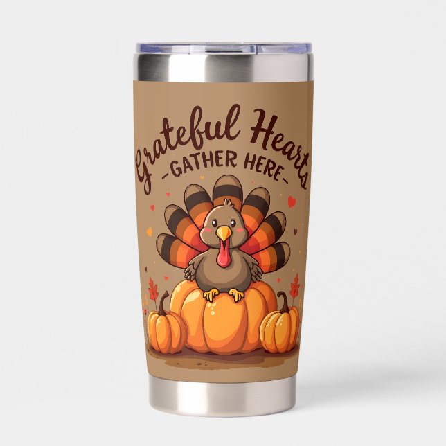 Botella Aislada Grateful Hearts Thanksgiving Turkey (Frente)