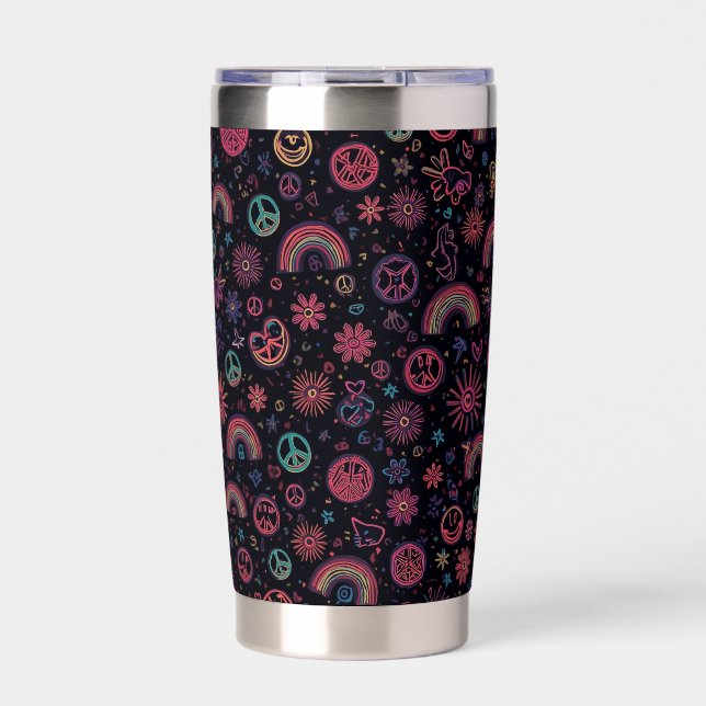 Botella Aislada Groovy 70s Psychedelic Tumbler | Smiley Faces (Frente)