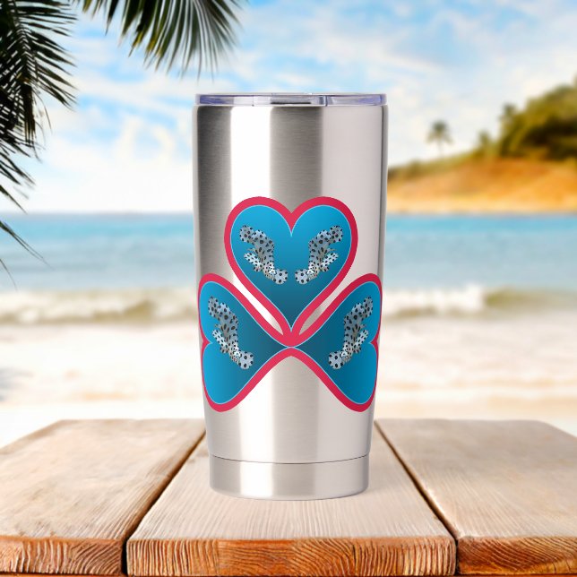 Botella Aislada Grouper Twins - 3 Corazones Azules con Bordes Rojo (Playa (girada))