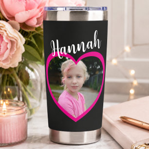 Botella Aislada Guión de mamá corazón rosa foto del niño nombre ne