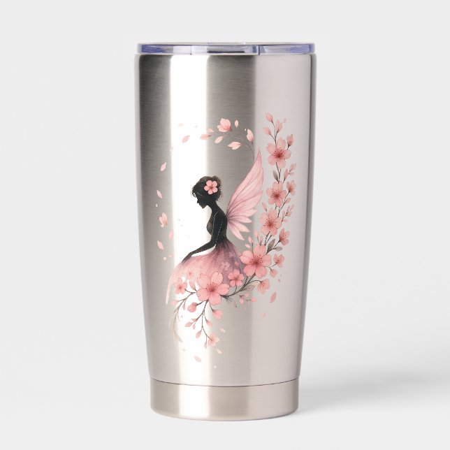 Botella Aislada Hada Rosa con Flores de Sakura (Frente)